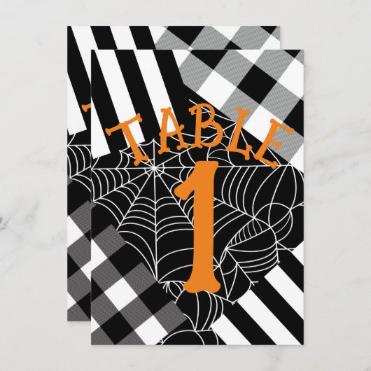 Zwart & Wit Spiderweb Patchwork Halloween Tafel Kaart (Voorkant / Achterkant)