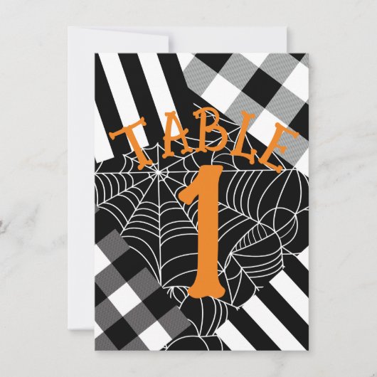 Zwart & Wit Spiderweb Patchwork Halloween Tafel Kaart (Voorkant)