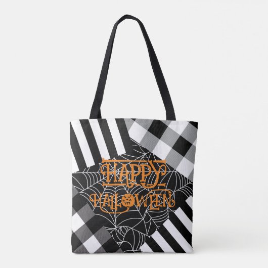 Zwart & Wit Spiderweb Patchwork Halloween Tote Bag (Achterkant)