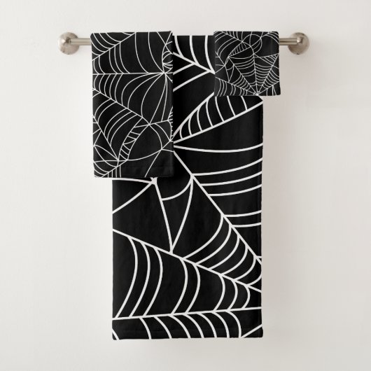 Zwart & Wit Spiderwebs Halloween Bad Handdoek (Insitu)