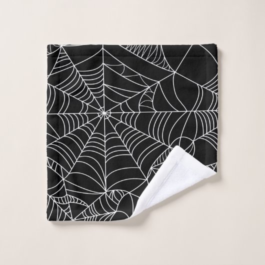Zwart & Wit Spiderwebs Halloween Bad Handdoek (Wasdoekje)
