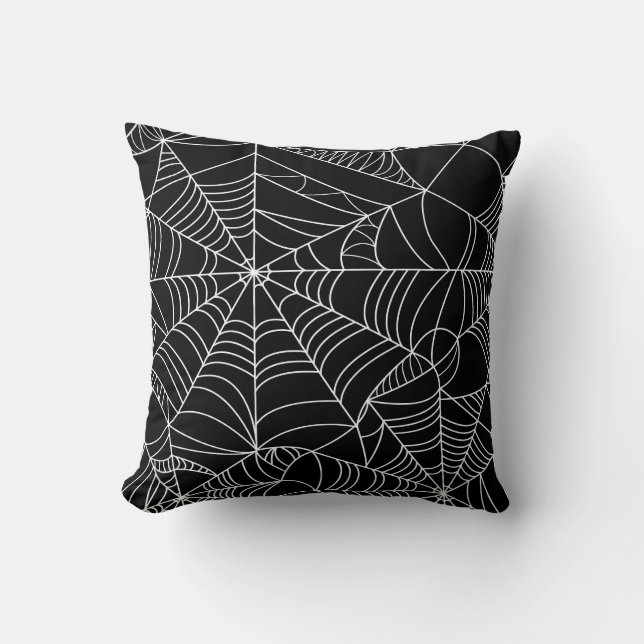 Zwart & Wit Spiderwebs Halloween Kussen (Voorkant)