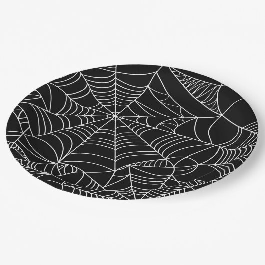 Zwart & Wit Spiderwebs Halloween Party Papieren Bordje (Gekanteld)