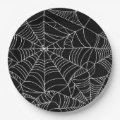 Zwart & Wit Spiderwebs Halloween Party Papieren Bordje (Voorkant)