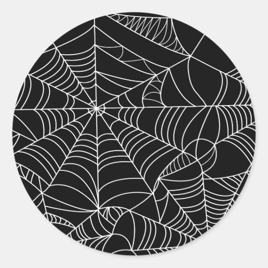 Zwart & Wit Spiderwebs Halloween Party Ronde Sticker (Voorkant)