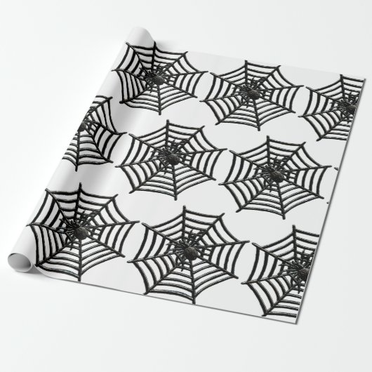 ZWART & WIT SPIN WEB HALLOWEEN Wrapping Paper Cadeaupapier (Uitgerold)