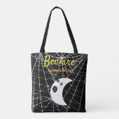Zwart Wit Spin Webs en schattig Modern Ghost Tote Bag (Achterkant)