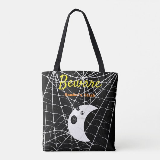 Zwart Wit Spin Webs en schattig Modern Ghost Tote Bag (Achterkant)