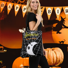 Zwart Wit Spin Webs en schattig Modern Ghost Tote Bag