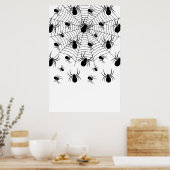 Zwart-wit spinnen spinnenweb Halloween patroon Poster (Keuken)