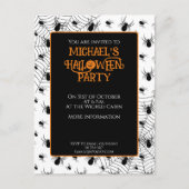 Zwart wit spinnenweb Halloween feest uitnodiging (Voorkant)