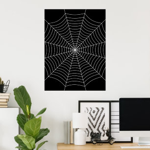 Zwart-wit spinnenweb Halloween kunst Poster