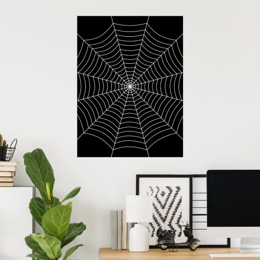 Zwart-wit spinnenweb Halloween kunst Poster (Thuiskantoor)
