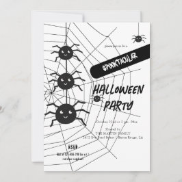 Zwart-wit spinnenweb Halloween Party Kaart