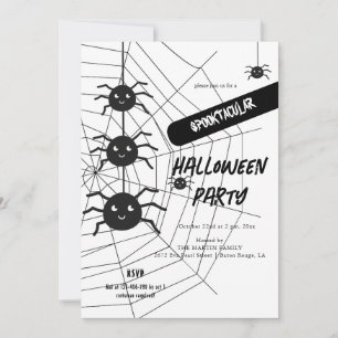 Zwart-wit spinnenweb Halloween Party Kaart