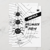 Zwart-wit spinnenweb Halloween Party Kaart (Voorkant / Achterkant)