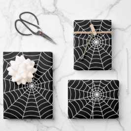 Zwart-wit spinnenweb Halloween patroon Inpakpapier Vel