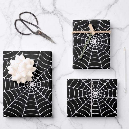 Zwart-wit spinnenweb Halloween patroon Inpakpapier Vel (Voorkant)