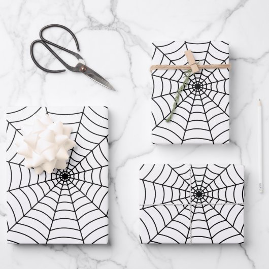 Zwart-wit spinnenweb Halloween patroon Inpakpapier Vel (Voorkant)