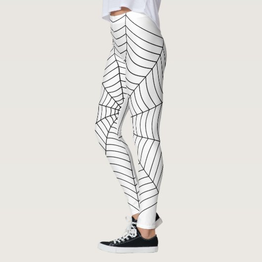 Zwart wit spinnenweb Halloween patroon Leggings (Links)