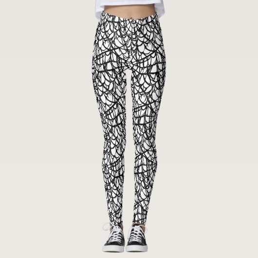 Zwart-Wit Spinnenweb Halloween Patroon Leggings (Voorkant)