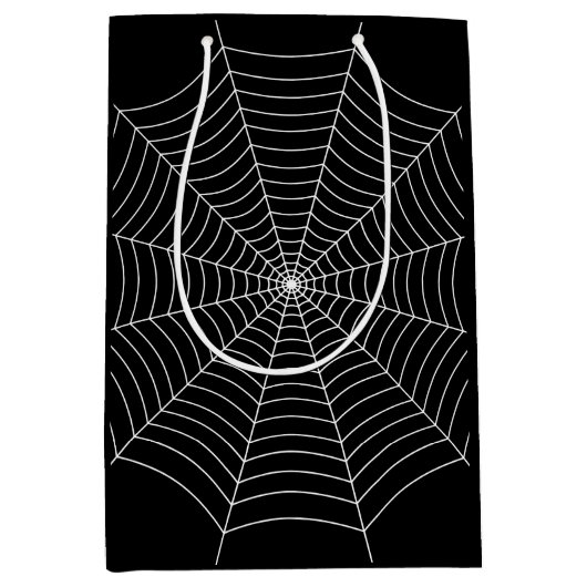 Zwart-wit spinnenweb Halloween patroon Medium Cadeauzakje (Voorkant)