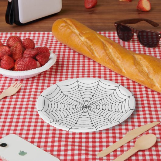Zwart-wit spinnenweb Halloween patroon Papieren Bordje (Picknick)