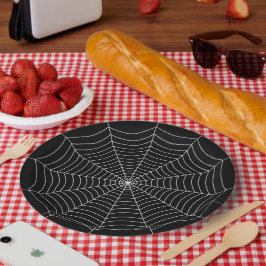 Zwart-wit spinnenweb Halloween patroon Papieren Bordje