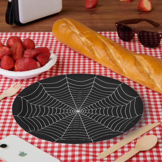 Zwart-wit spinnenweb Halloween patroon Papieren Bordje (Picknick)