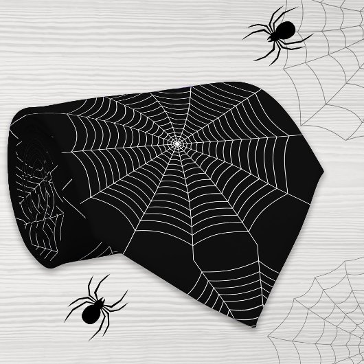 Zwart wit spinnenweb Halloween patroon Stropdas