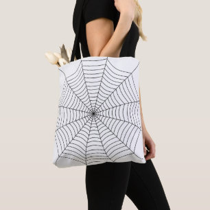 Zwart-wit spinnenweb Halloween patroon Tote Bag