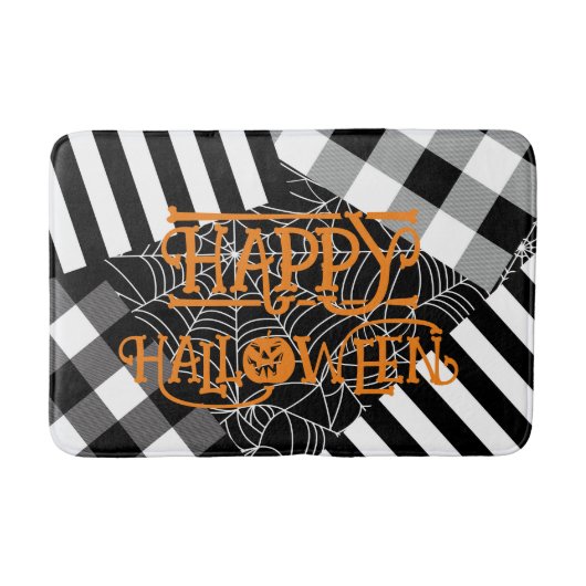 Zwart & Wit Spinnenweb Patchwork Halloween Badmat (Voorkant)