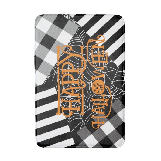 Zwart & Wit Spinnenweb Patchwork Halloween Badmat (Voorkant Verticaal)