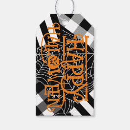 Zwart & Wit Spinnenweb Patchwork Halloween Feestje Cadeaulabel