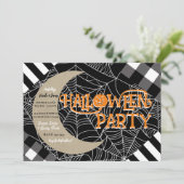 Zwart & Wit Spinnenweb Patchwork Halloween Feestje Kaart (Staand voorkant)