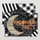 Zwart & Wit Spinnenweb Patchwork Halloween Feestje Kaart (Voorkant / Achterkant)