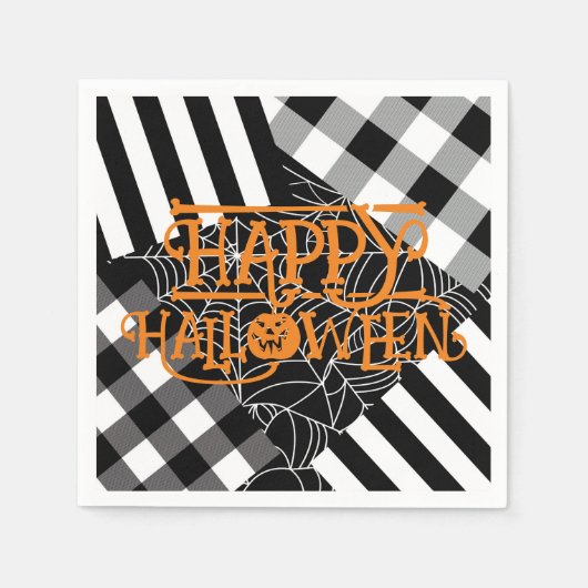 Zwart & Wit Spinnenweb Patchwork Halloween Feestje Servet (Voorkant)
