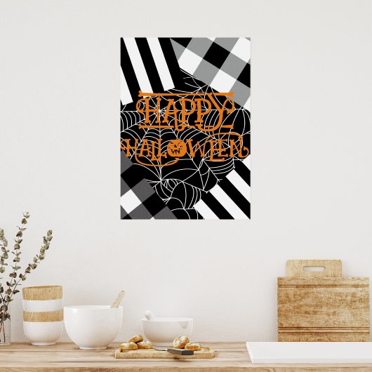 Zwart & Wit Spinnenweb Patchwork Halloween  Poster (Keuken)