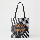 Zwart & wit spinnenweb patchwork Halloween Tote Bag (Voorkant)