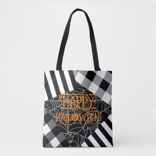 Zwart & wit spinnenweb patchwork Halloween Tote Bag (Voorkant)