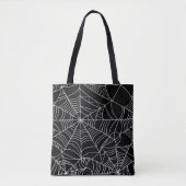 Zwart & Wit Spinnenwebben Halloween Tote Bag (Voorkant)