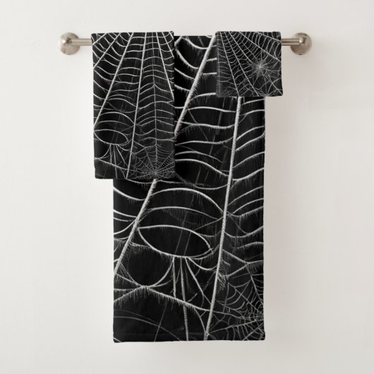 Zwart & Wit Spinnewebben Spinnenweb Halloween Bad Handdoek (Insitu)