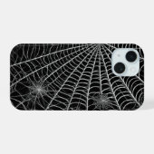 Zwart & Wit Spinnewebben Spinnenweb Halloween iPhone 15 Case (Achterkant horizontaal)