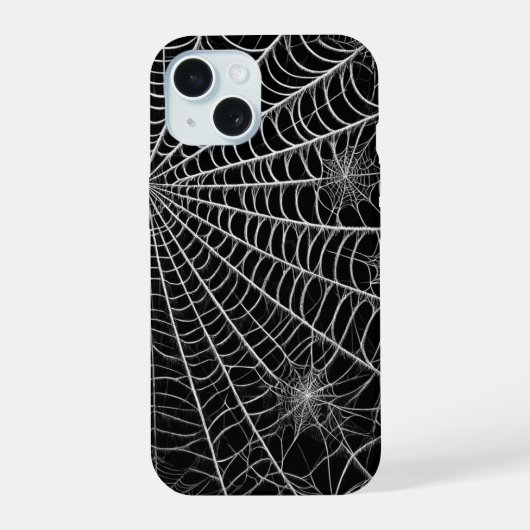 Zwart & Wit Spinnewebben Spinnenweb Halloween iPhone 15 Case (Achterkant)