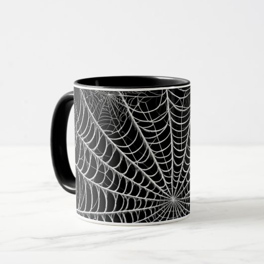 Zwart & Wit Spinnewebben Spinnenweb Halloween Mok (Voorkant links)
