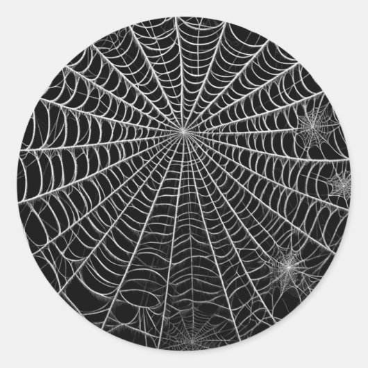 Zwart & Wit Spinnewebben Spinnenweb Halloween Ronde Sticker (Voorkant)
