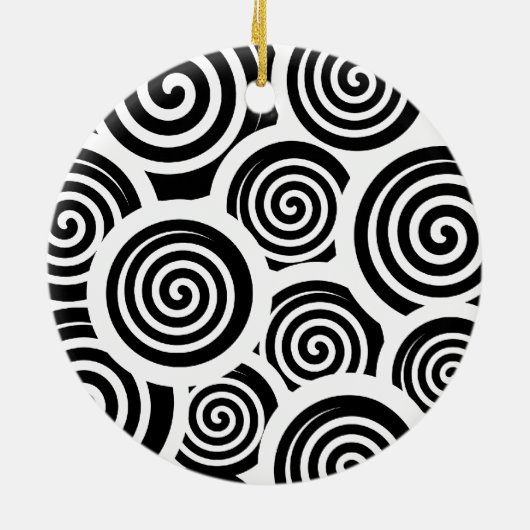 Zwart-wit spiraalvectorpatroon keramisch ornament (Achterkant)