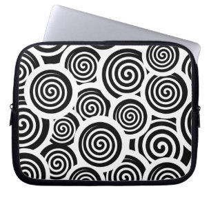 Zwart-wit spiraalvectorpatroon laptop sleeve