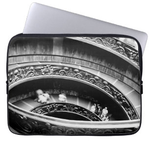 Zwart-wit spiraalvormige trap laptop sleeve