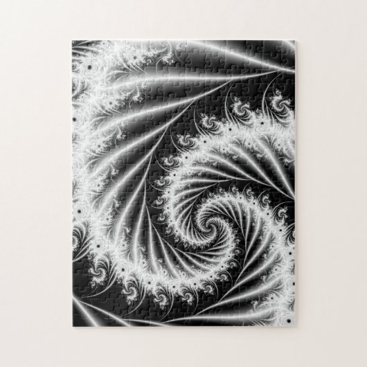 Zwart-wit Spiral Fractal Jigzaag Puzzle Legpuzzel (Verticaal)